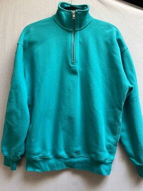 TNA Cozy Fleece Mega Teal Quarter-Zip Pullover Sweater Sz S/M
